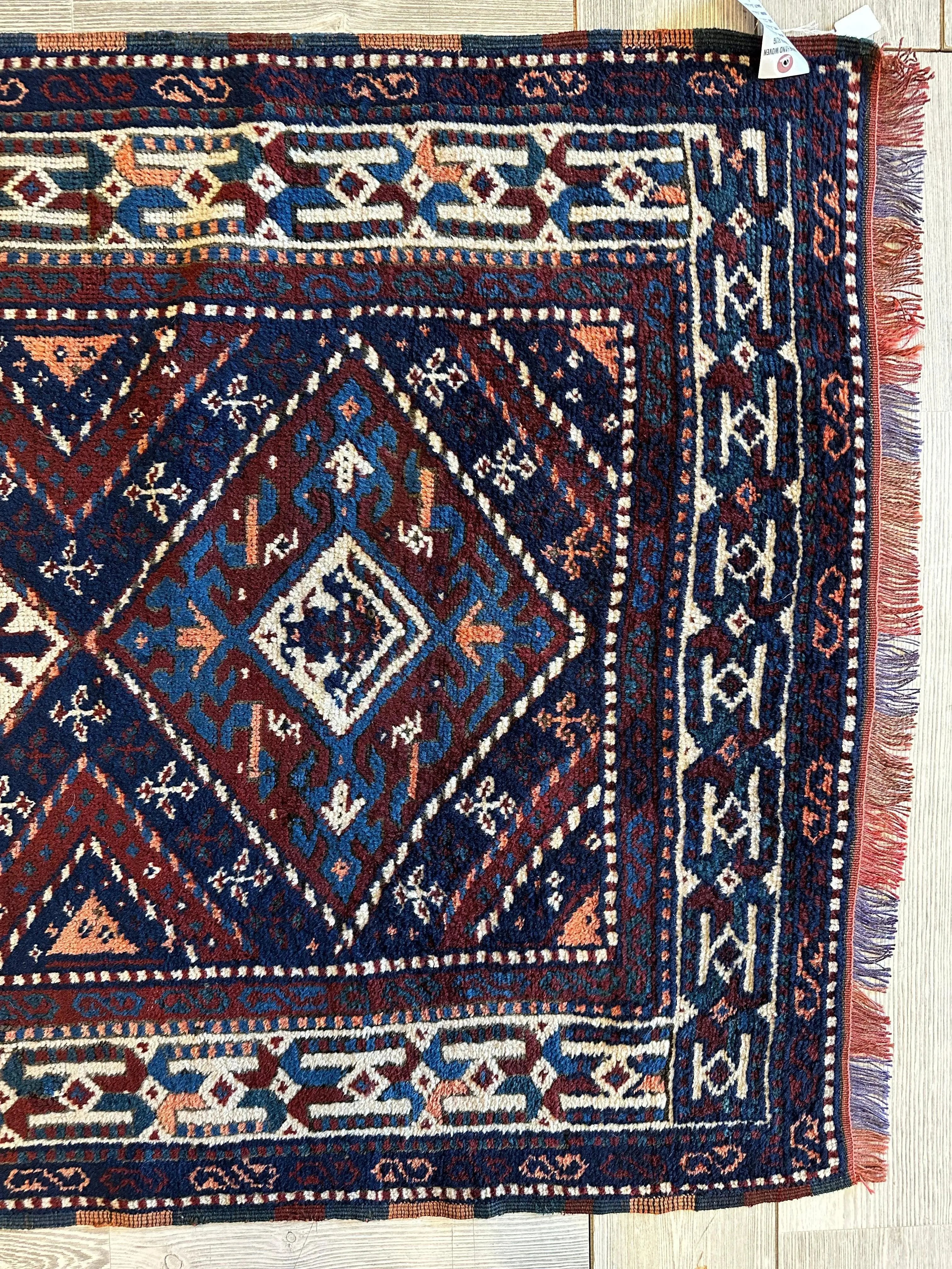 1920’s Antique Kurdish 4X3 Rug Rugistan