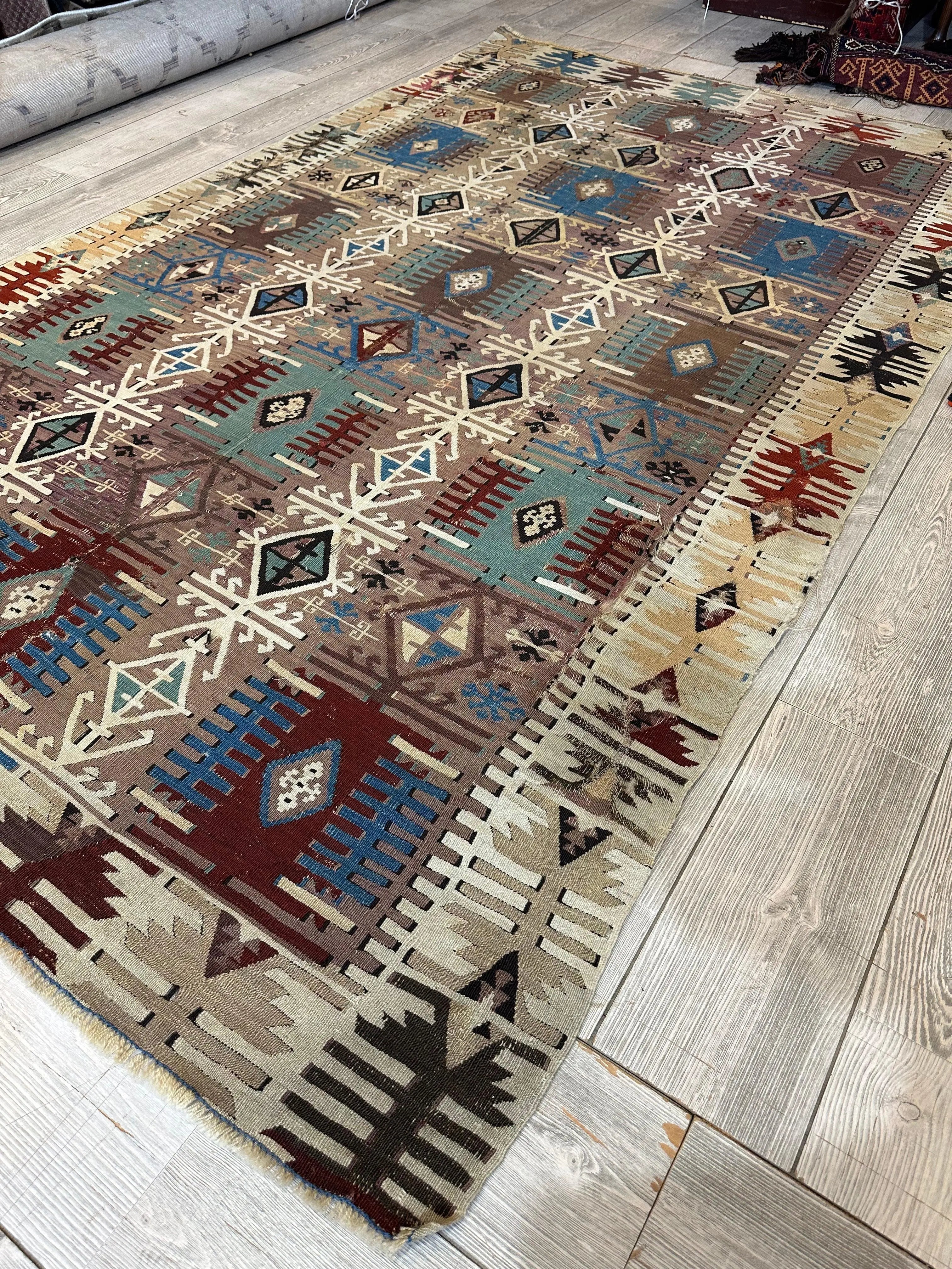 Reyhanli Anatolian 19th C Antique One Of A Kind Kilim Rug 5’ x 8’3” Rugistan