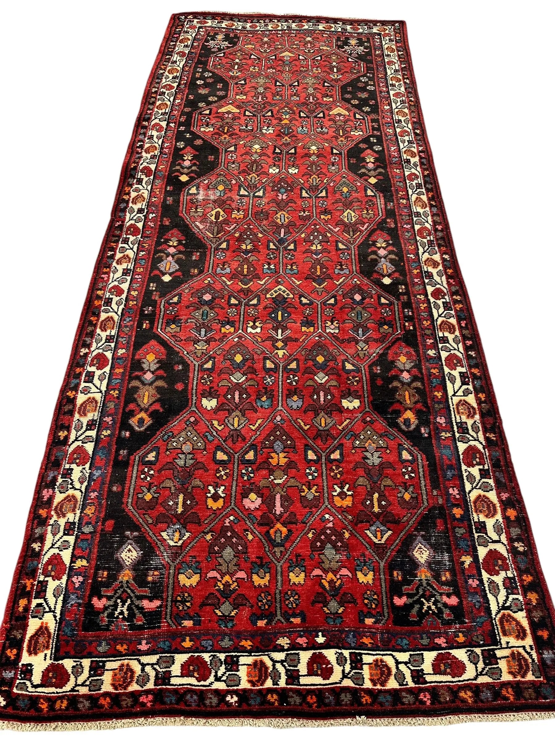 Vintage Persian Hosseinabad Runner Rug - 4’2” x 10’5” - Handwoven Wool, Circa 1950s Rugistan