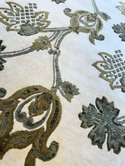 Hand-Knotted Indian Rug - 7'11" x 9'9" - Wool - Floral Pattern - Elegant Beige and Green Design Rugistan