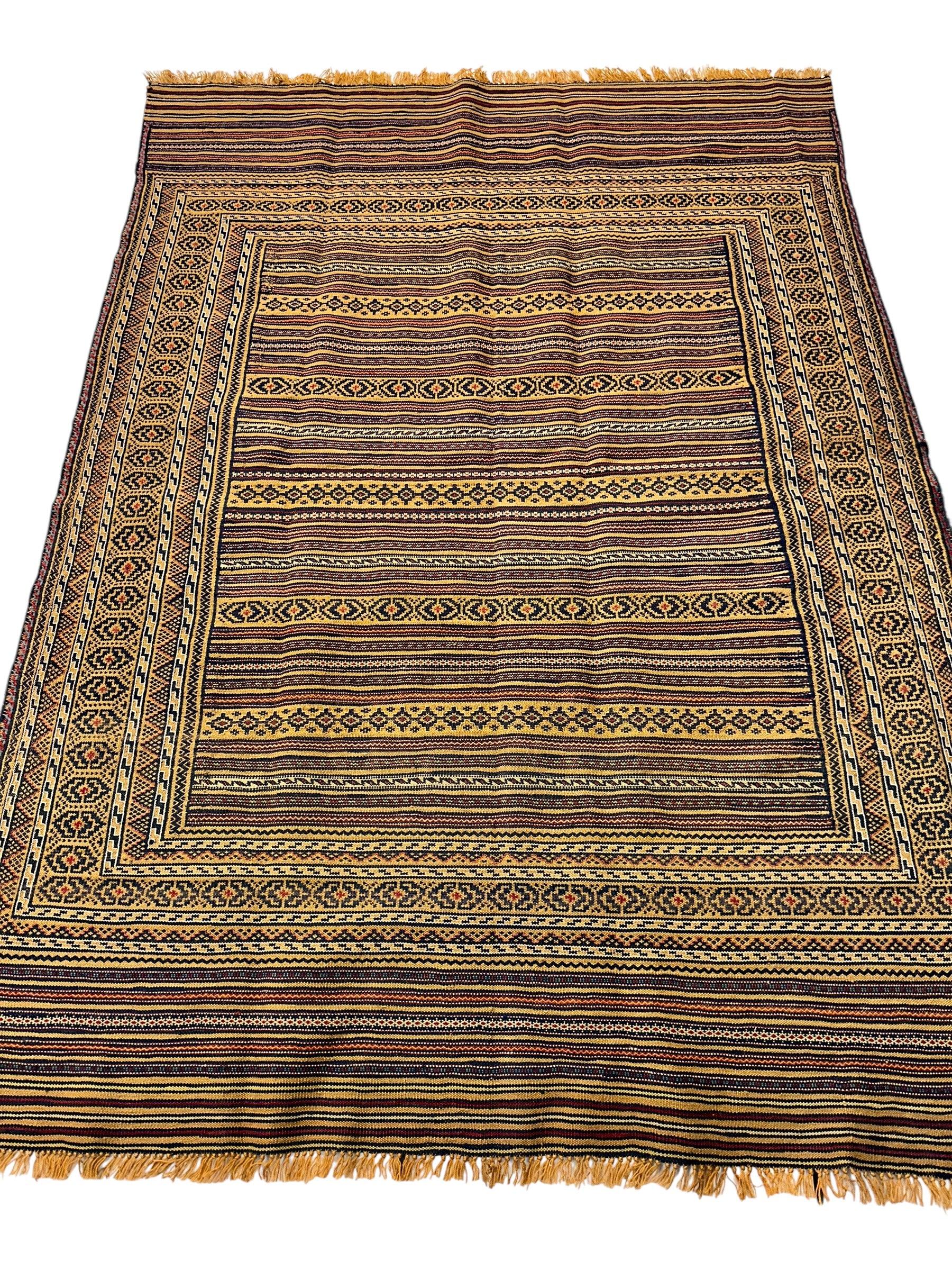 Hand-Woven Afghani Maliki Wool Kilim Rug - 4'5" x 6' Rugistan