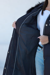 Dakota Genuine Fur Trim Down Fill Coat in Chocolate