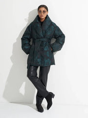 Monochrome Jacquard Down Coat in Vintage Emerald Alaska® Outerwear Company