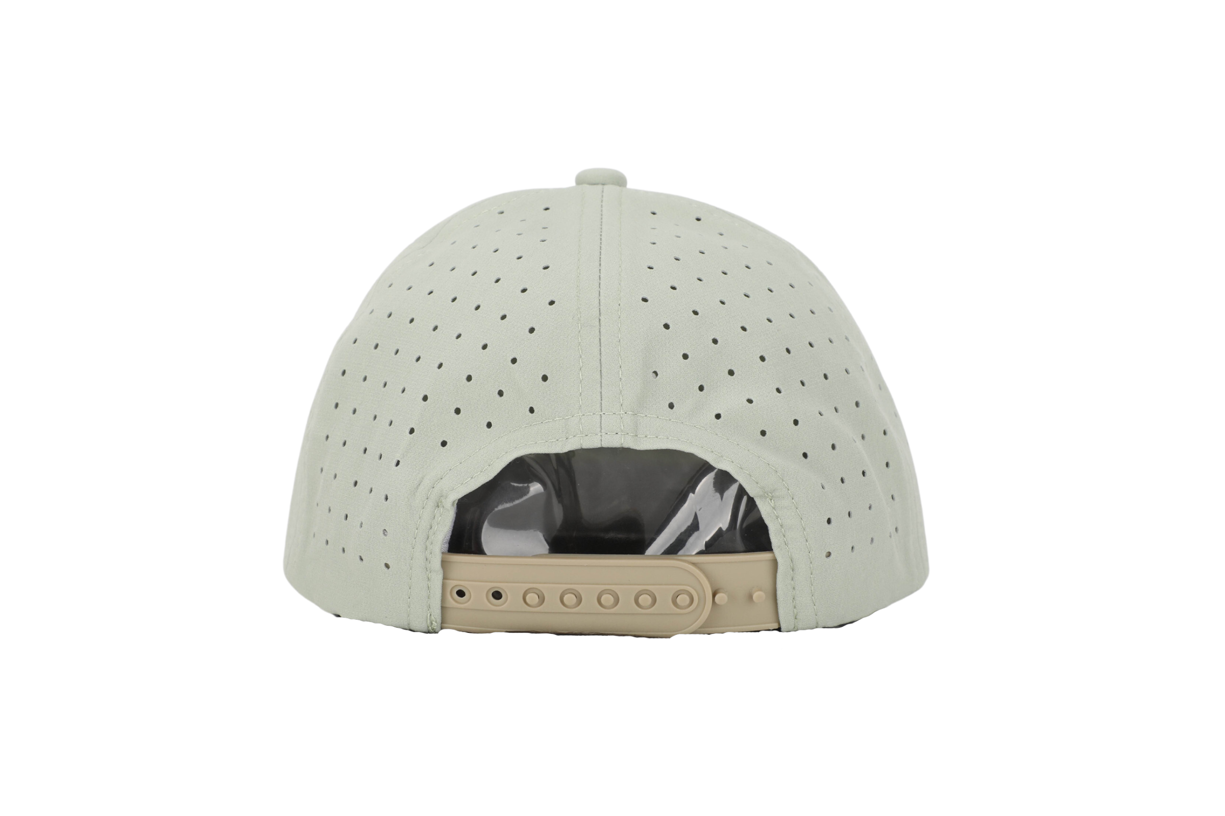 Beige baseball cap with a textured pattern on a white background