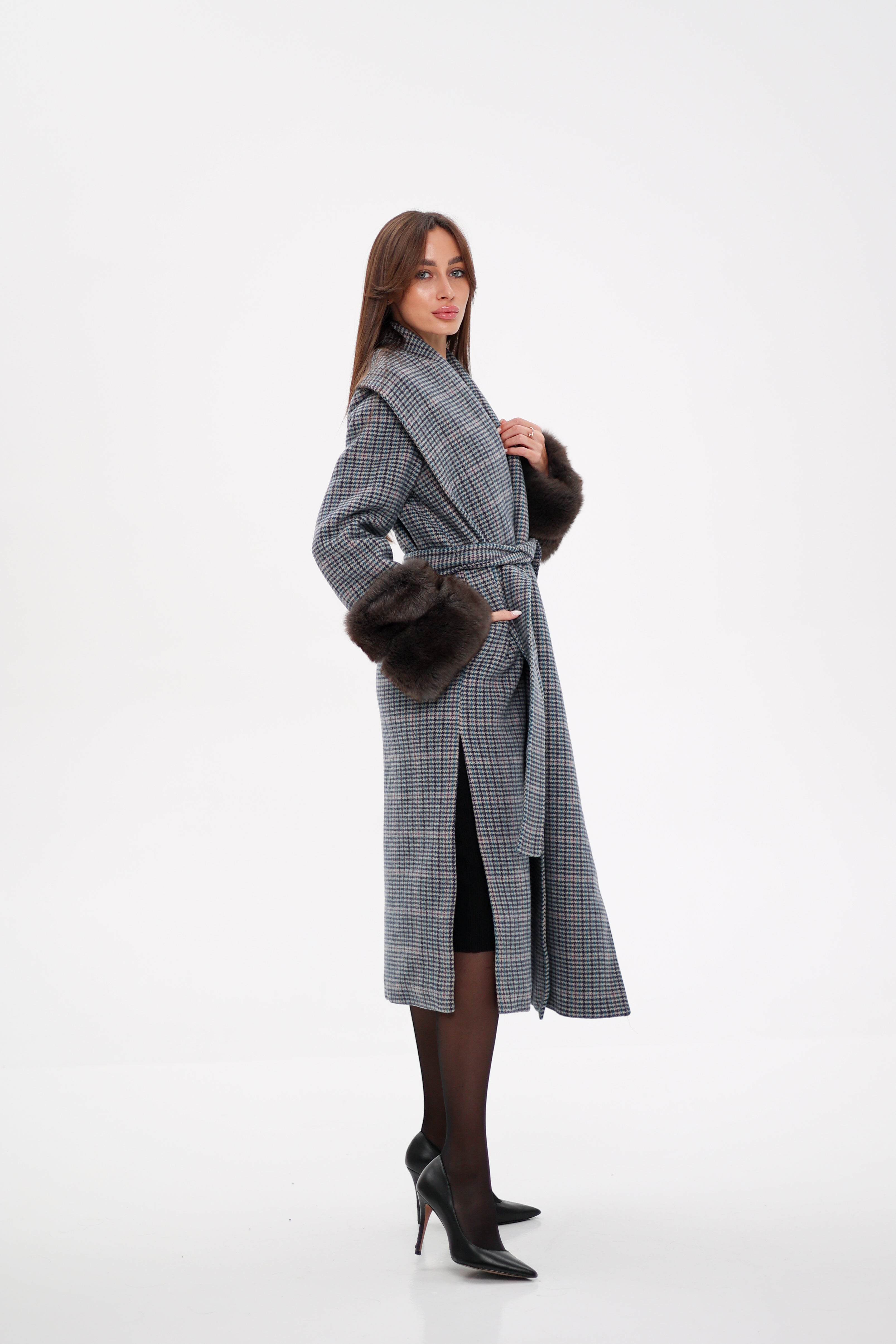 Genuine Polar Fox Fur Virgin Wool Wrap Coat Alaska® Outerwear Company