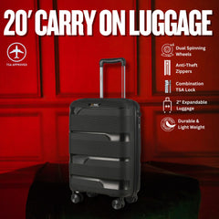 20-inch Black Carry-On Hardcase Roller Luggage with 360° Wheels Sole Premise