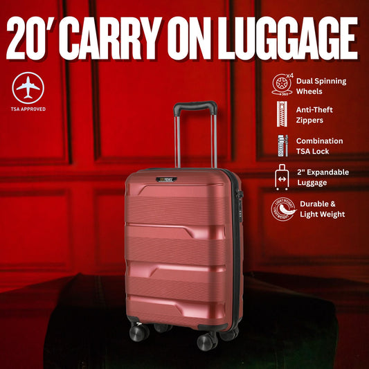 20-inch Red Carry-On Hardcase Roller Luggage with 360° Wheels Sole Premise