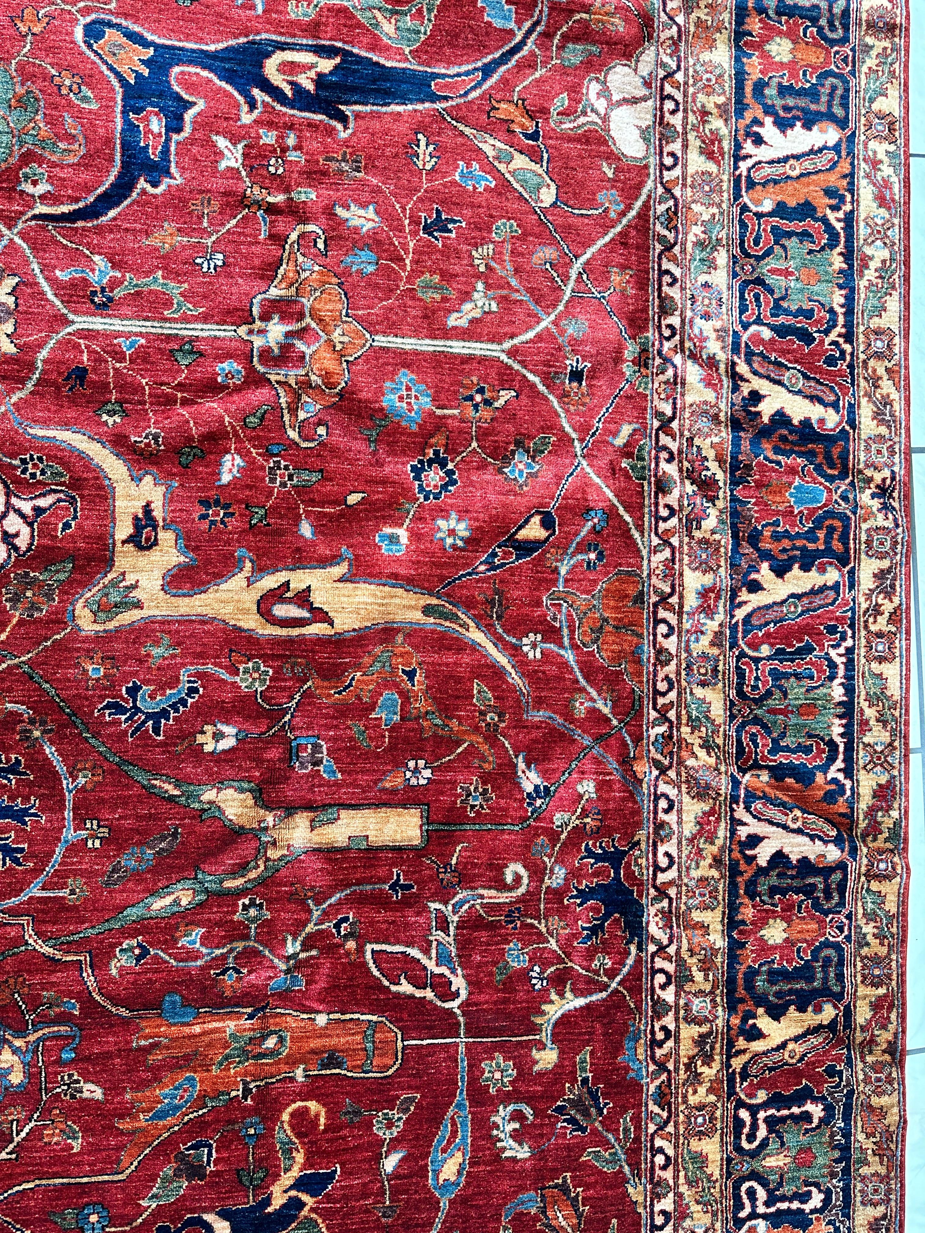 Hand-Knotted Afghani Bidjar Wool Rug – 9’x12’6” – Intricate Geometric & Floral Motifs Rugistan