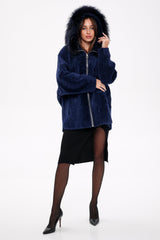 Genuine Shearling Silver Fox Trim Jacket