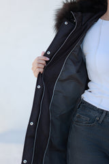 Dakota Genuine Fur Trim Down Fill Coat in Fig