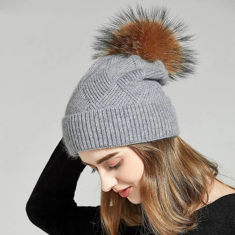Woolen Women's Hat with a Pompon Family Shopolf