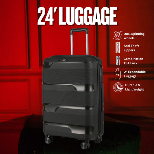 24-inch Black Hardcase Roller Luggage with 360° Wheels & TSA Lock Sole Premise