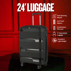 24-inch Black Hardcase Roller Luggage with 360° Wheels & TSA Lock Sole Premise
