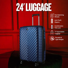 24-inch Blue Hardcase Roller Luggage with 360° Wheels & TSA Lock Sole Premise