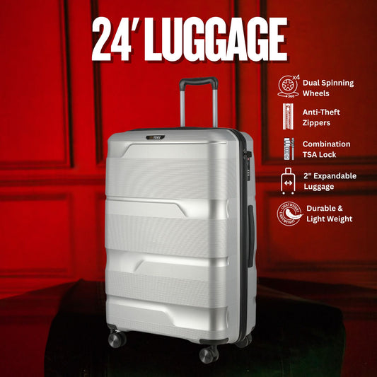 24-inch Silver Hardcase Roller Luggage with 360° Wheels & TSA Lock Sole Premise