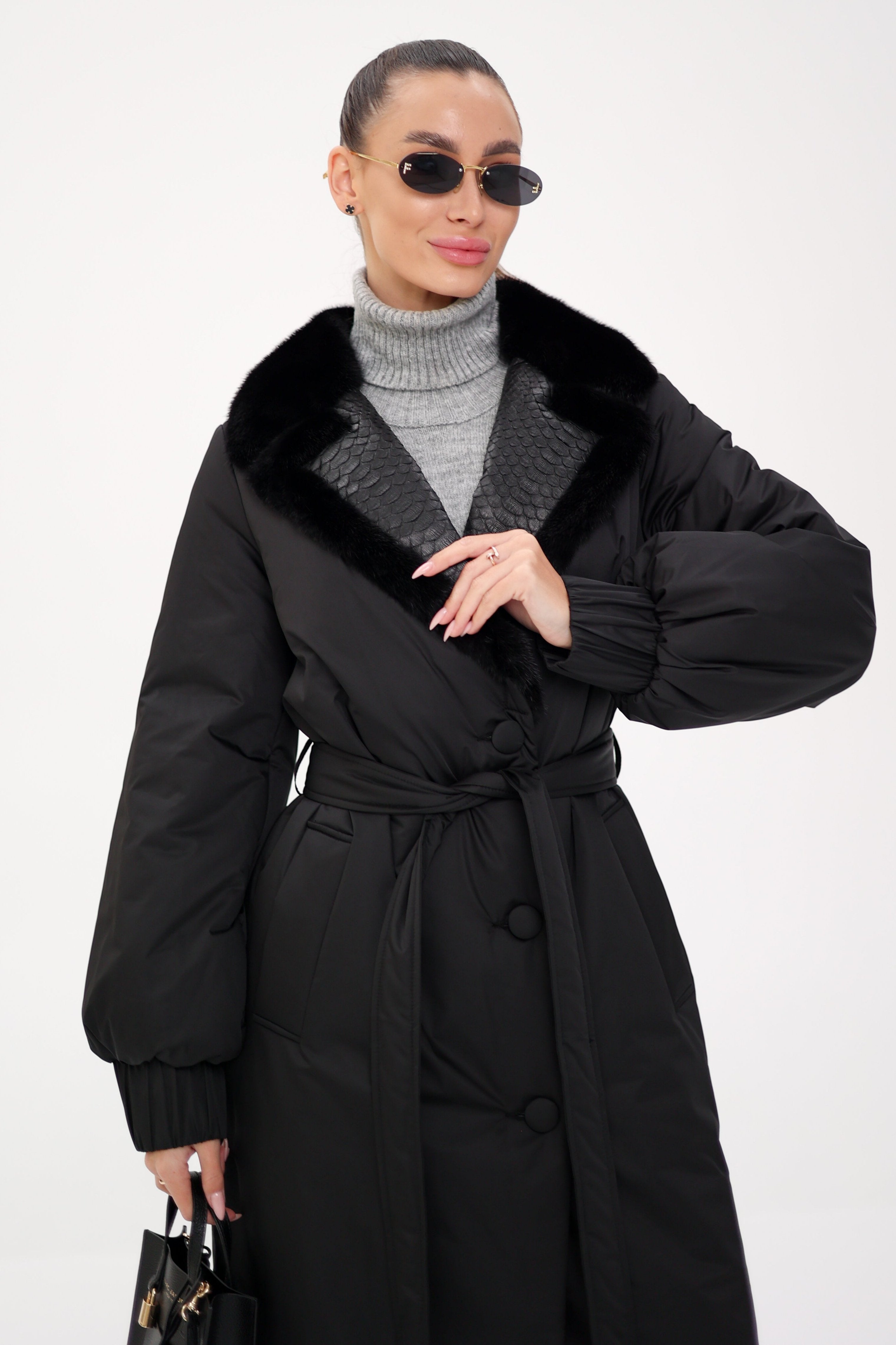 Genuine Mink Fur Real Python Leather Trim Coat Alaska® Outerwear Company