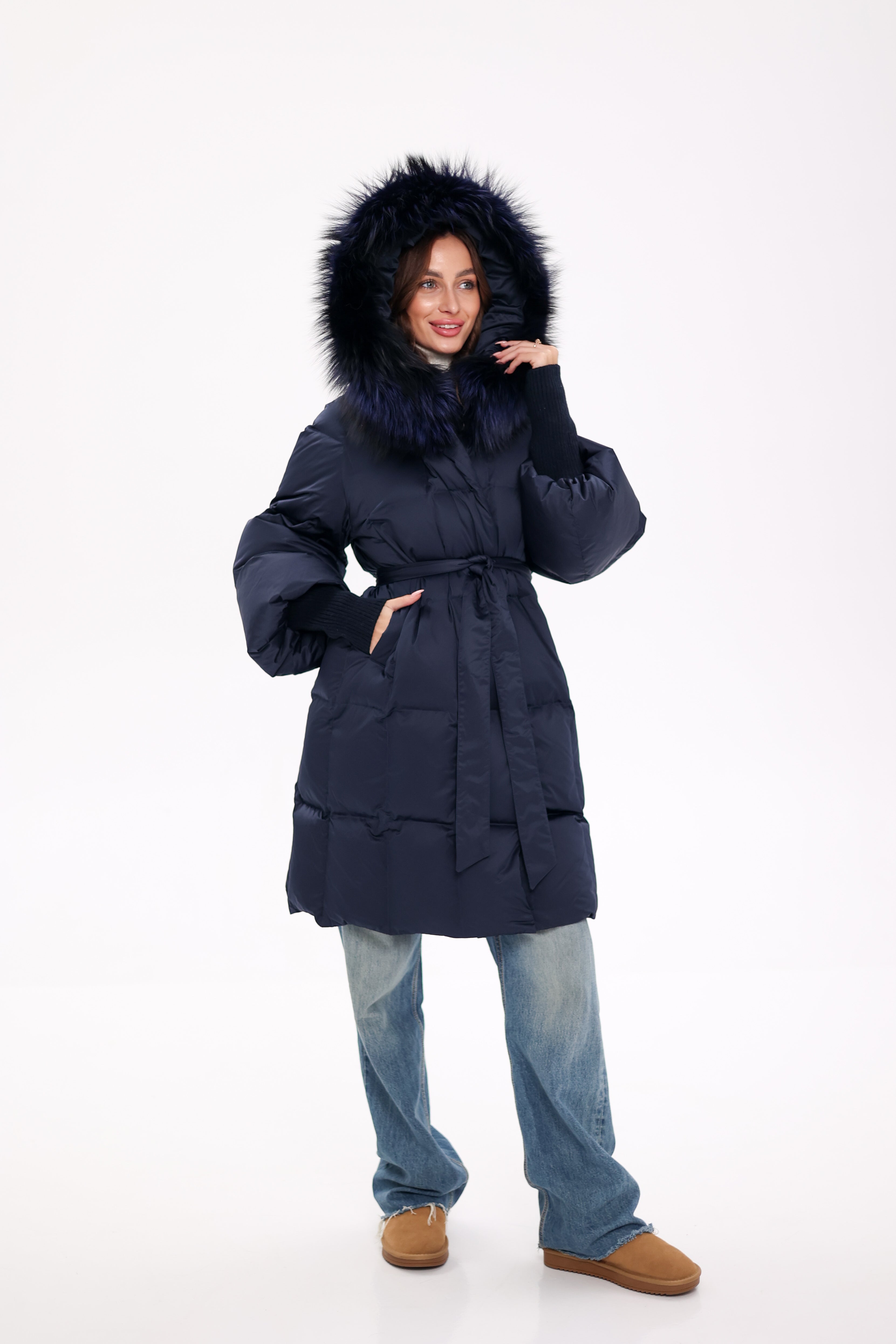 Genuine Fox Fur Trim Down Coat in Royal Blue Alaska® Outerwear Company