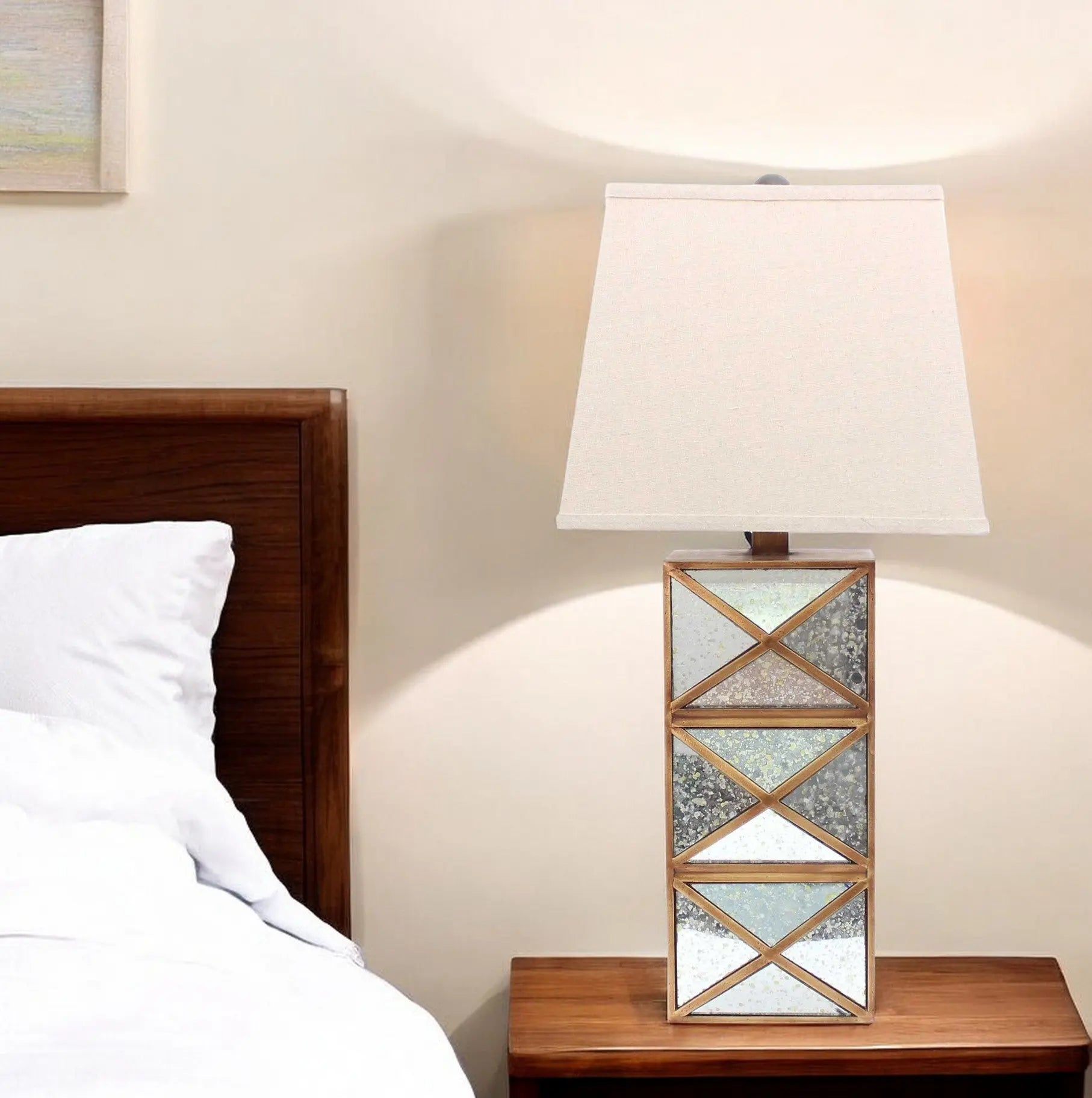 Gold table lamp with the illusion of a mirror base HomeRoots