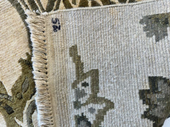 Hand-Knotted Indian Rug - 7'11" x 9'9" - Wool - Floral Pattern - Elegant Beige and Green Design Rugistan