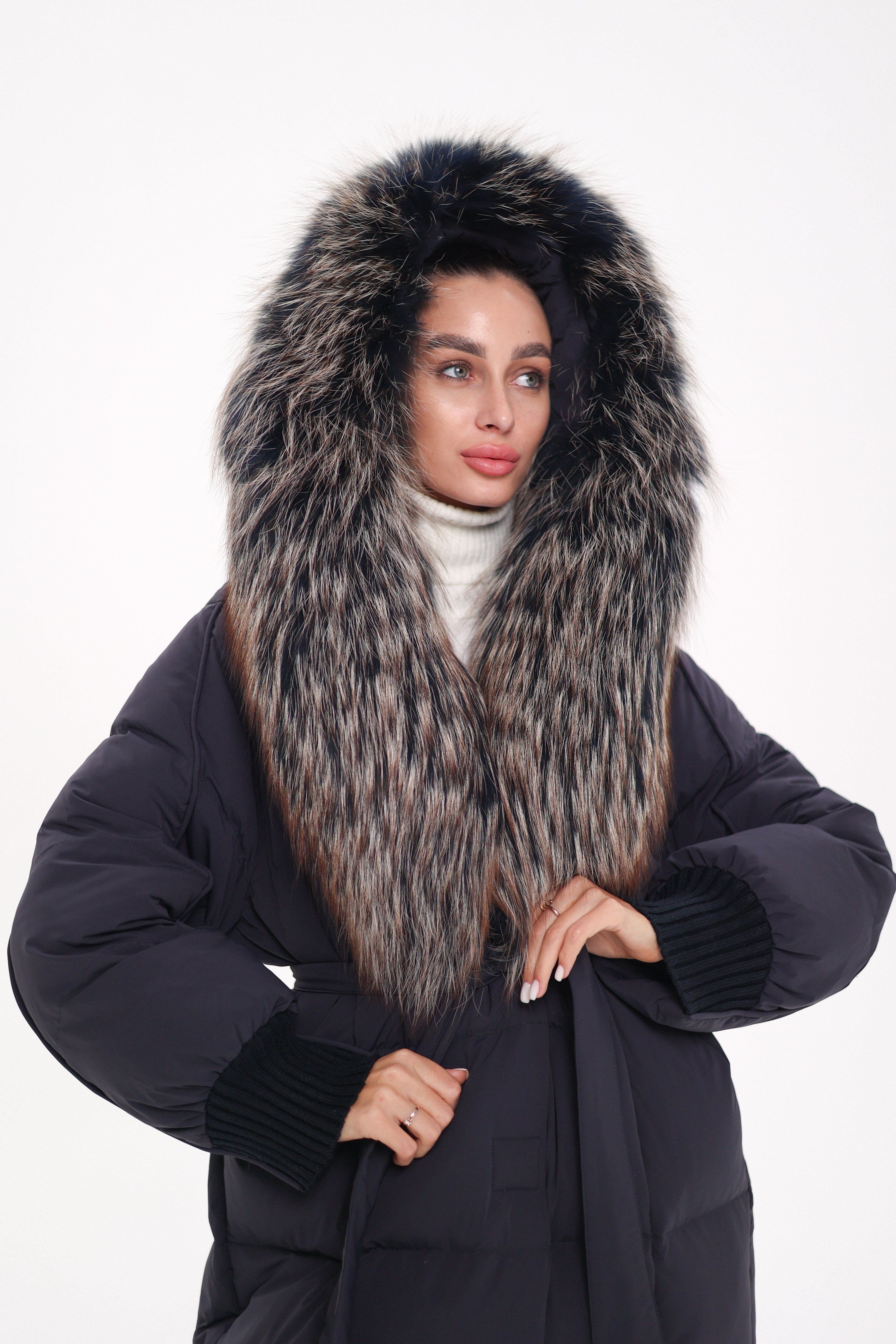 Rei Genuine Fur Trim Hooded Down Coat in Navy Alaska® Outerwear Company