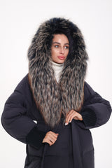 Rei Genuine Fur Trim Hooded Down Coat in Navy Alaska® Outerwear Company