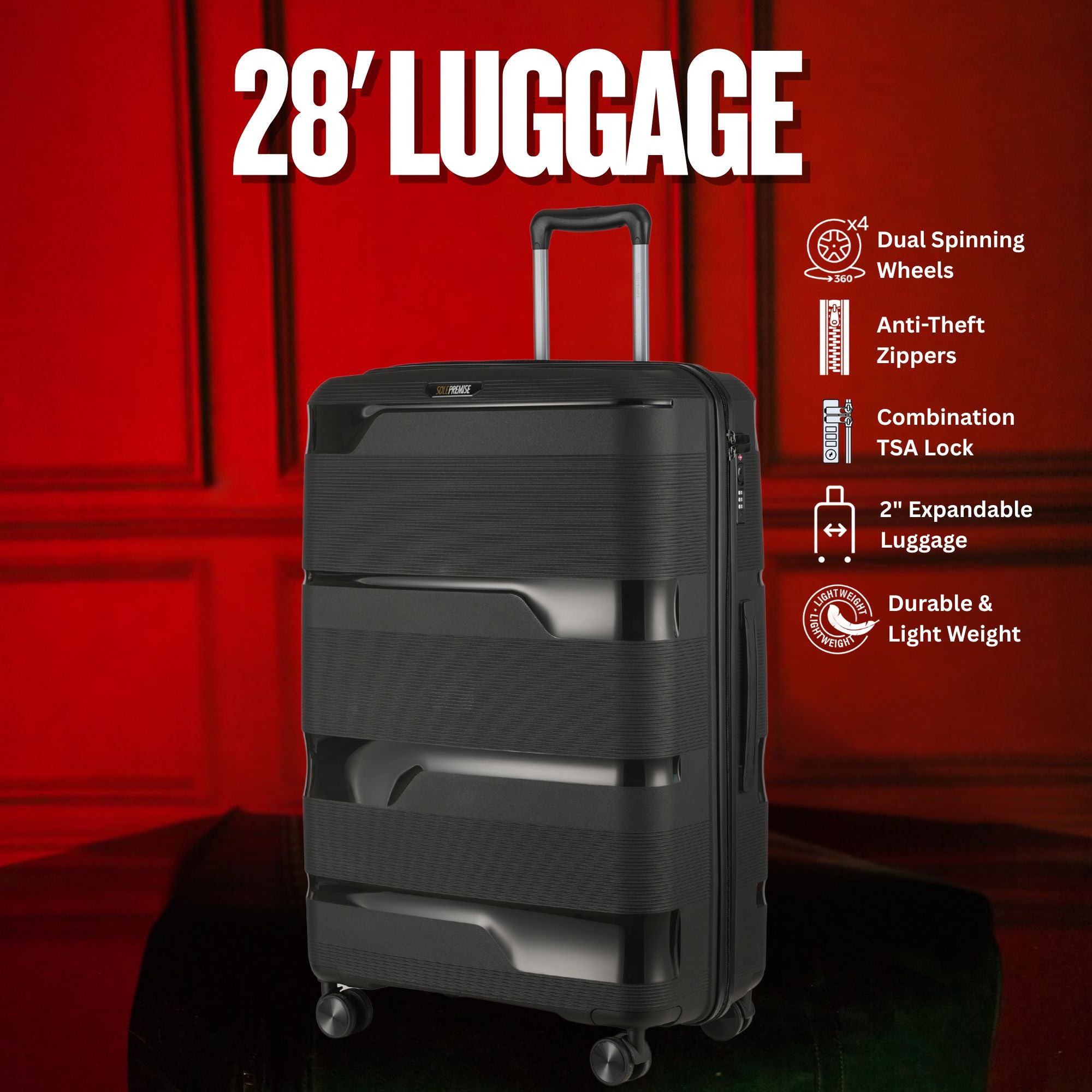 Black Hardcase Roller Luggage Set (28', 24' and 20') Sole Premise