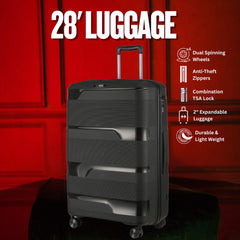 28-inch Black Hardcase Roller Luggage with 360° Wheels & TSA Lock Sole Premise