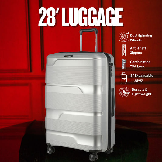 28-inch Silver Hardcase Roller Luggage with 360° Wheels & TSA Lock Sole Premise