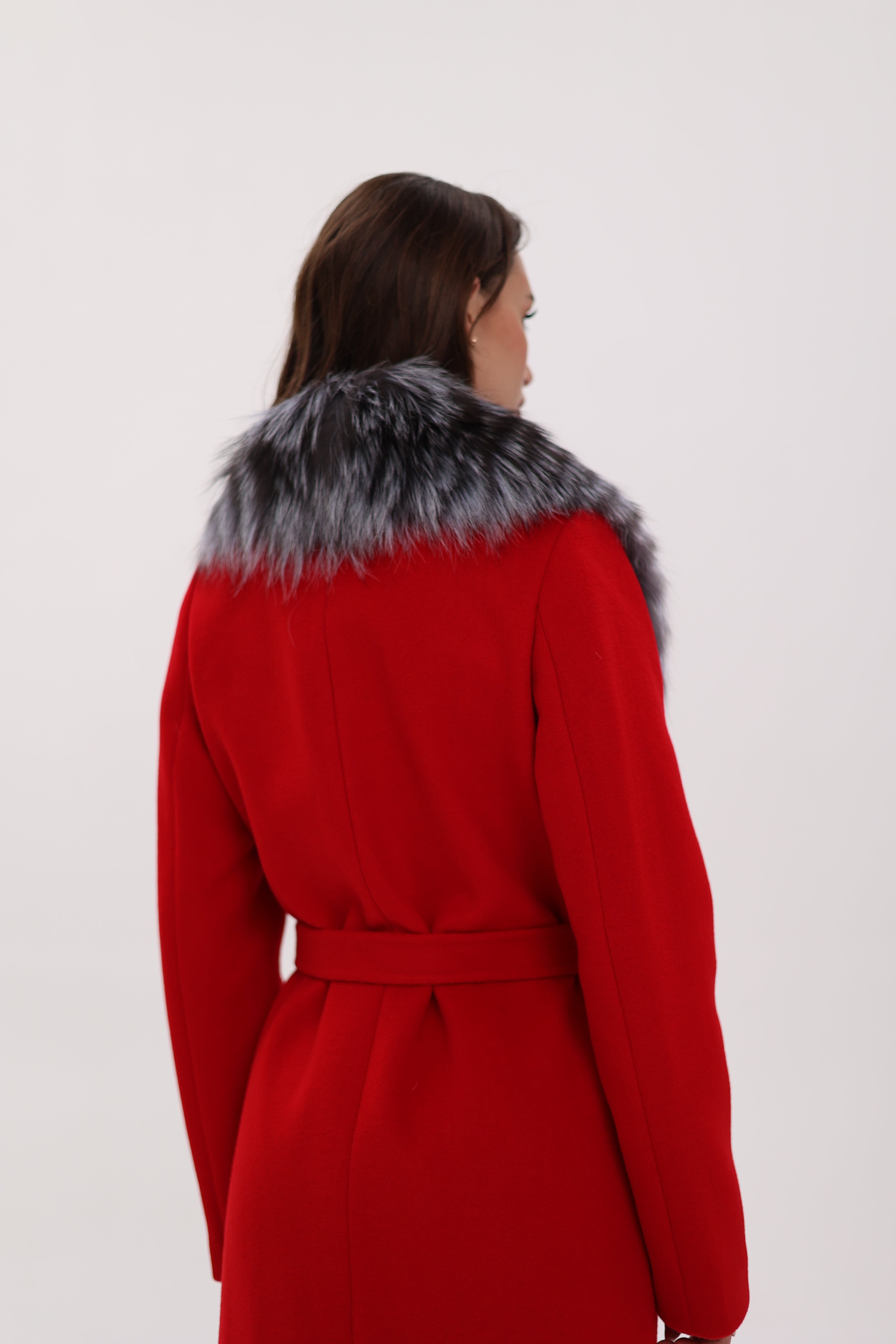 Genuine Silver Fox Virgin Wool Wrap Coat in Red Alaska® Outerwear Company