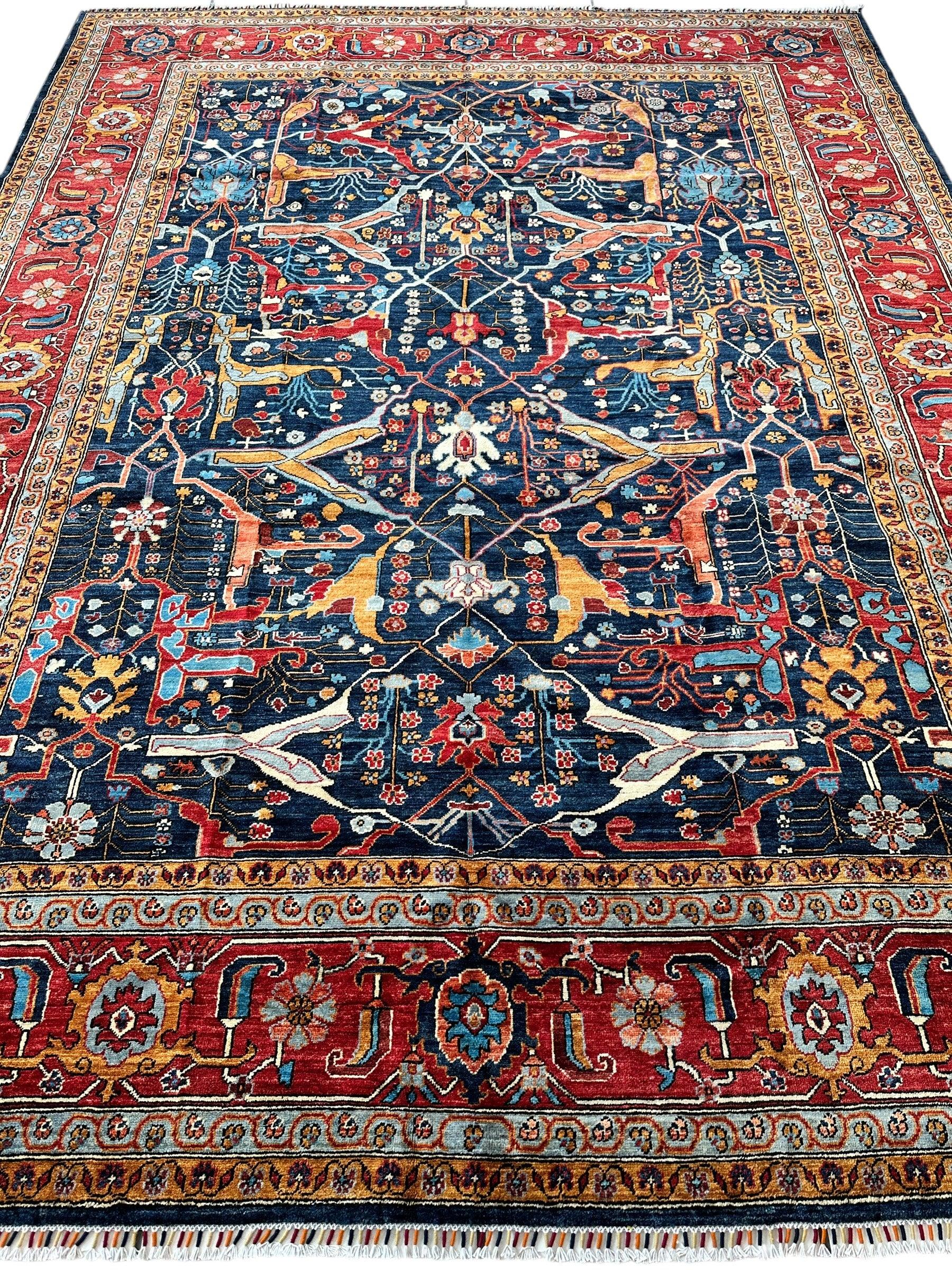 Hand-Knotted Afghani Bidjar Wool Rug – 9’x12’ – Intricate Geometric & Floral Motifs Rugistan
