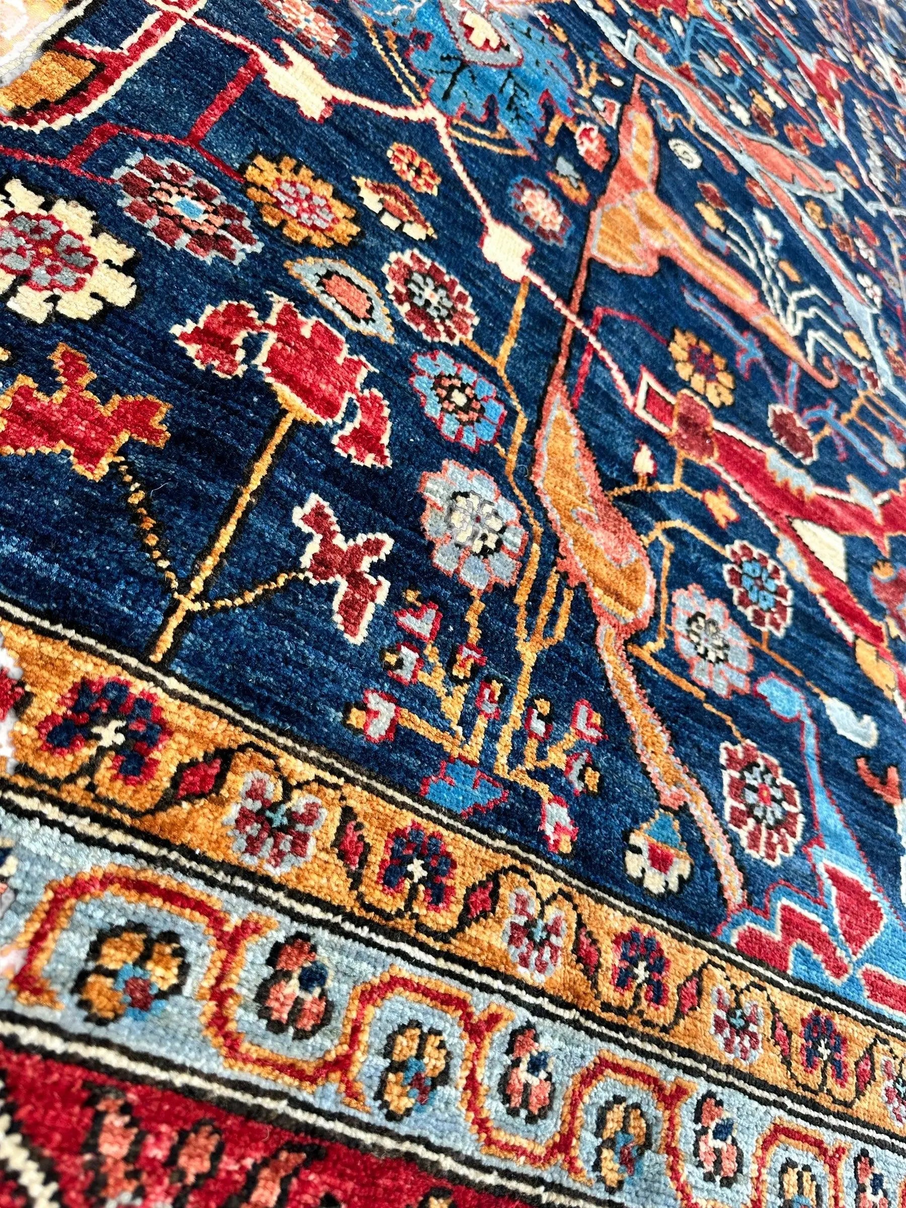 Hand-Knotted Afghani Bidjar Wool Rug – 9’x12’ – Intricate Geometric & Floral Motifs Rugistan