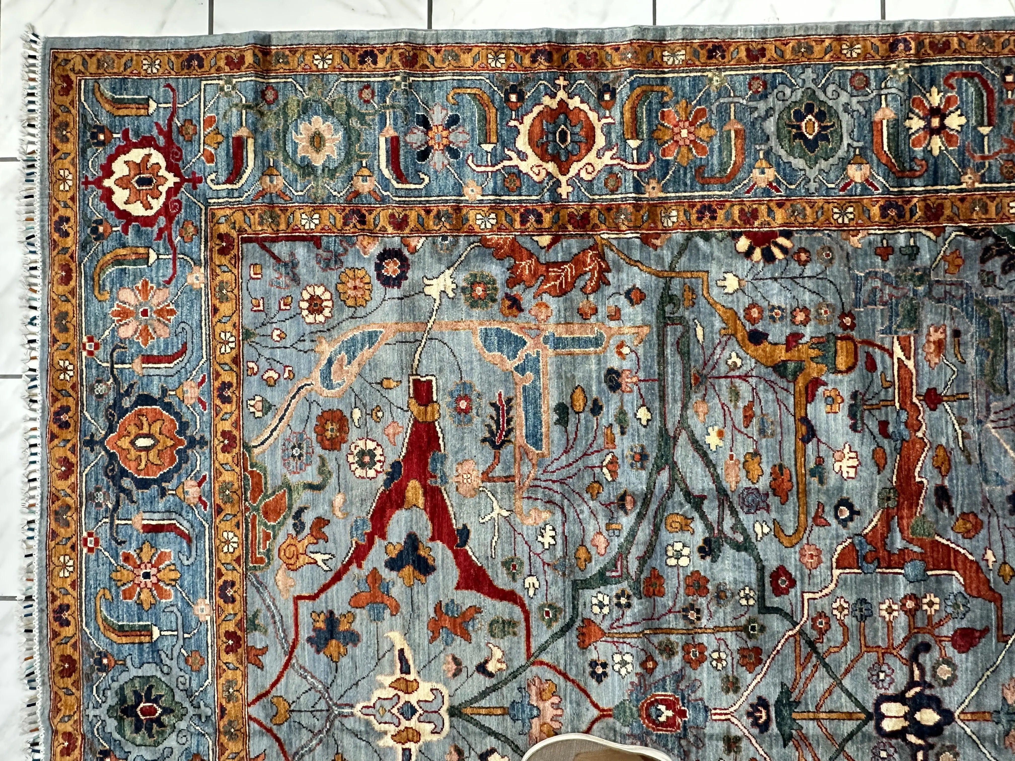 Hand-Knotted Trasitional Serapi Ghazni Wool Rug – 9’1” x 12’ – Intricate Floral Design Rugistan