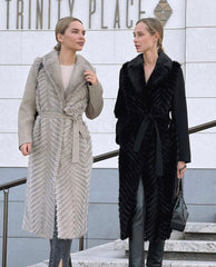 Genuine Mink Fur Rex Fur Trim Virgin Wool Coat in Beige Alaska® Outerwear Company