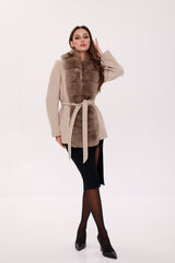 Genuine Polar Fox Fur Virgin Wool Coat in Nude Alaska® Outerwear Company