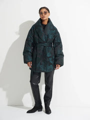 Monochrome Jacquard Down Coat in Vintage Emerald Alaska® Outerwear Company