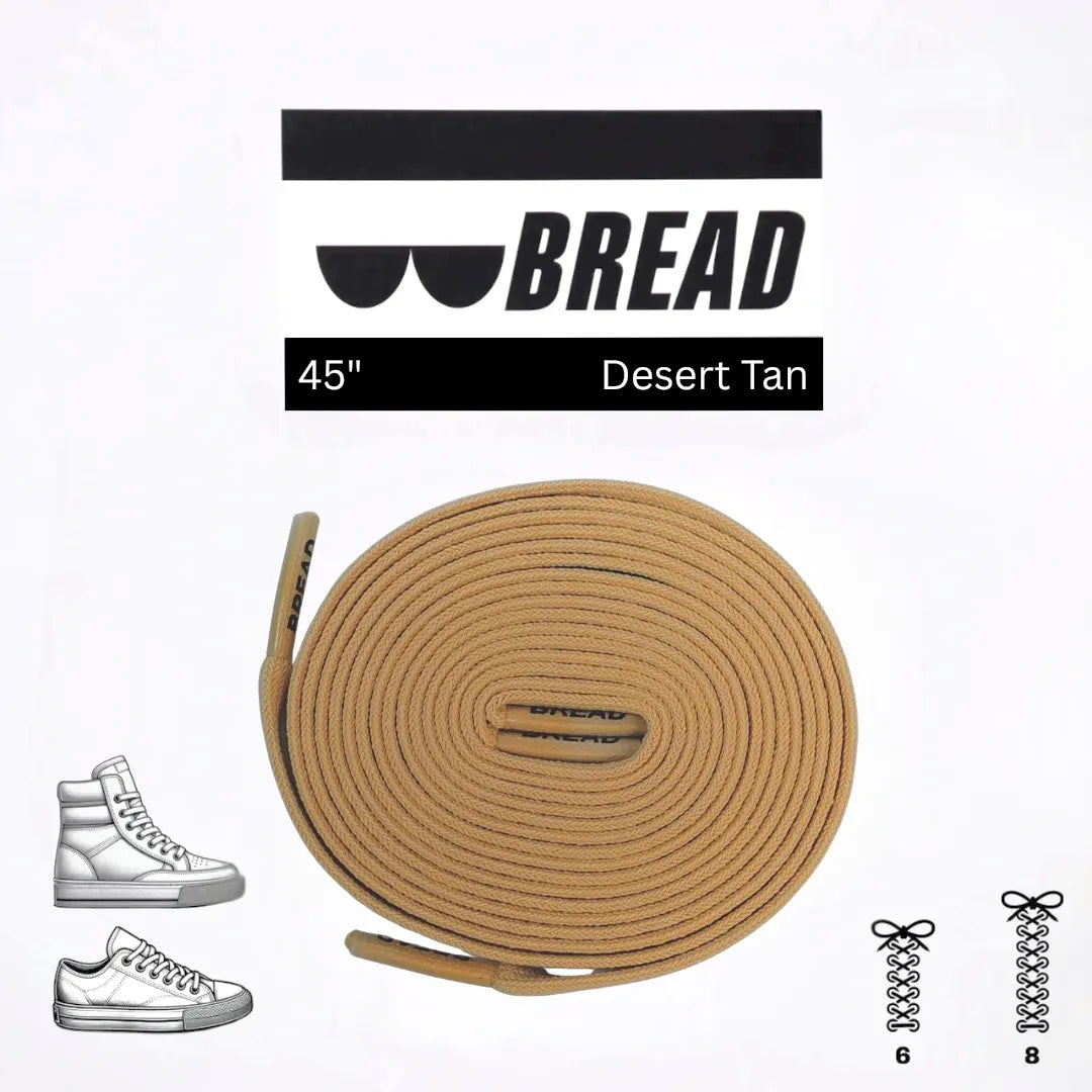 Desert tan shoelace with 'BREAD' branding on a white background