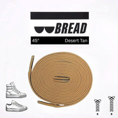 Desert tan shoelace with 'BREAD' branding on a white background