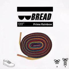 Colorful shoelace with 'BREAD' branding on a white background