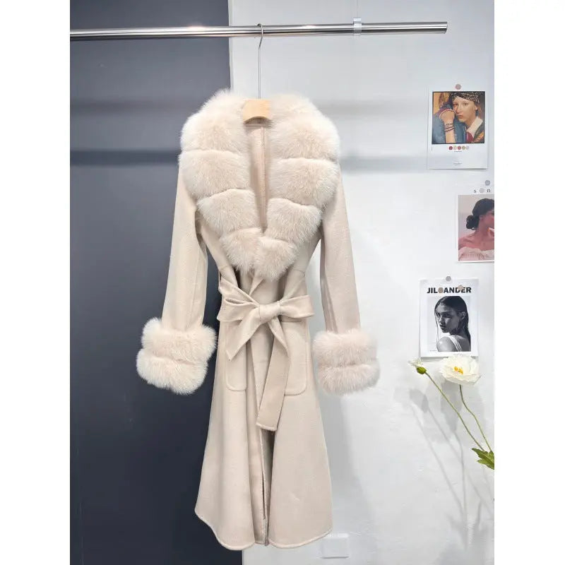 Long Woolen Coat with Fur Collar | Stylish & Versatile