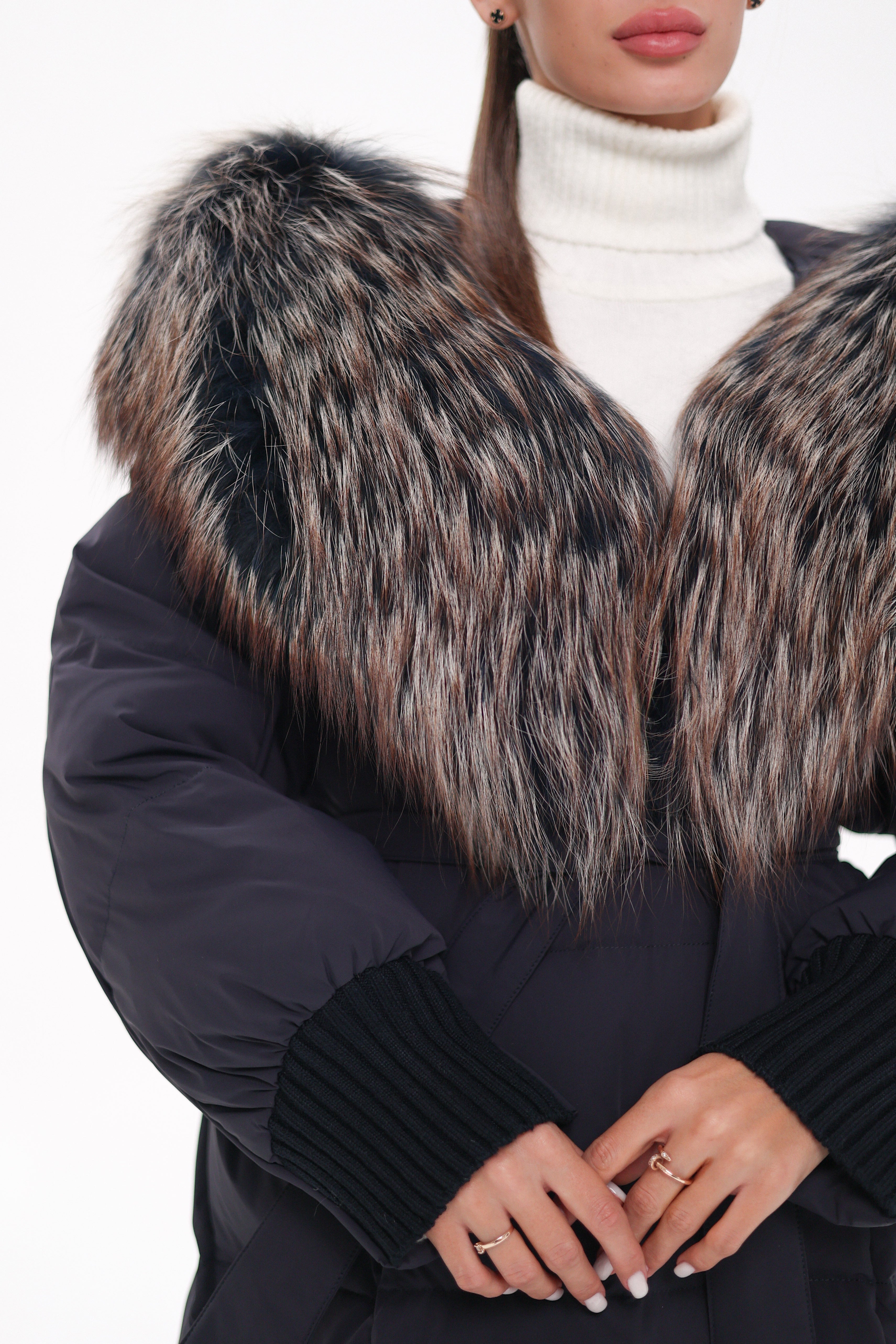 Rei Genuine Fur Trim Hooded Down Coat in Navy Alaska® Outerwear Company