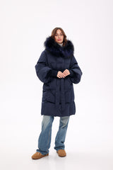 Genuine Fox Fur Trim Down Coat in Royal Blue Alaska® Outerwear Company