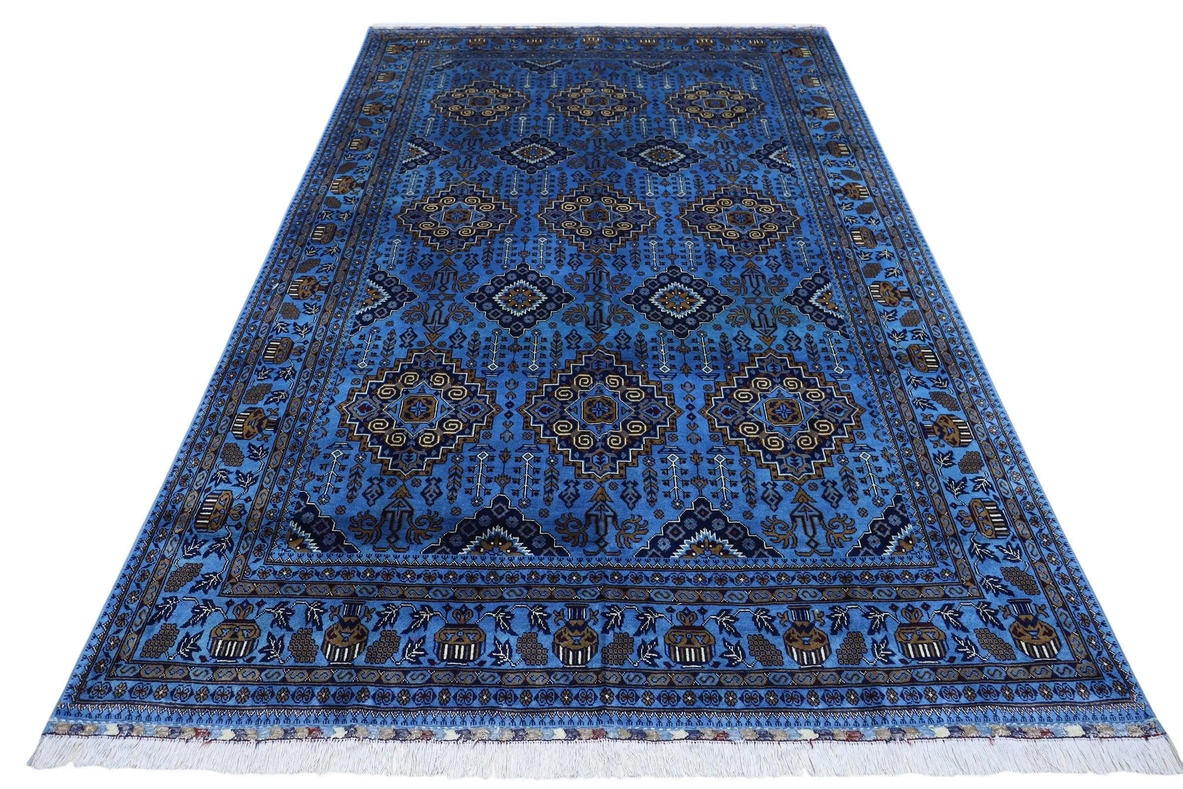 Hand-Knotted Zerkhaki Afghan Wool Area Rug – 6'6" x 10' | Elegant Blue Tones, Handmade Quality Rugistan