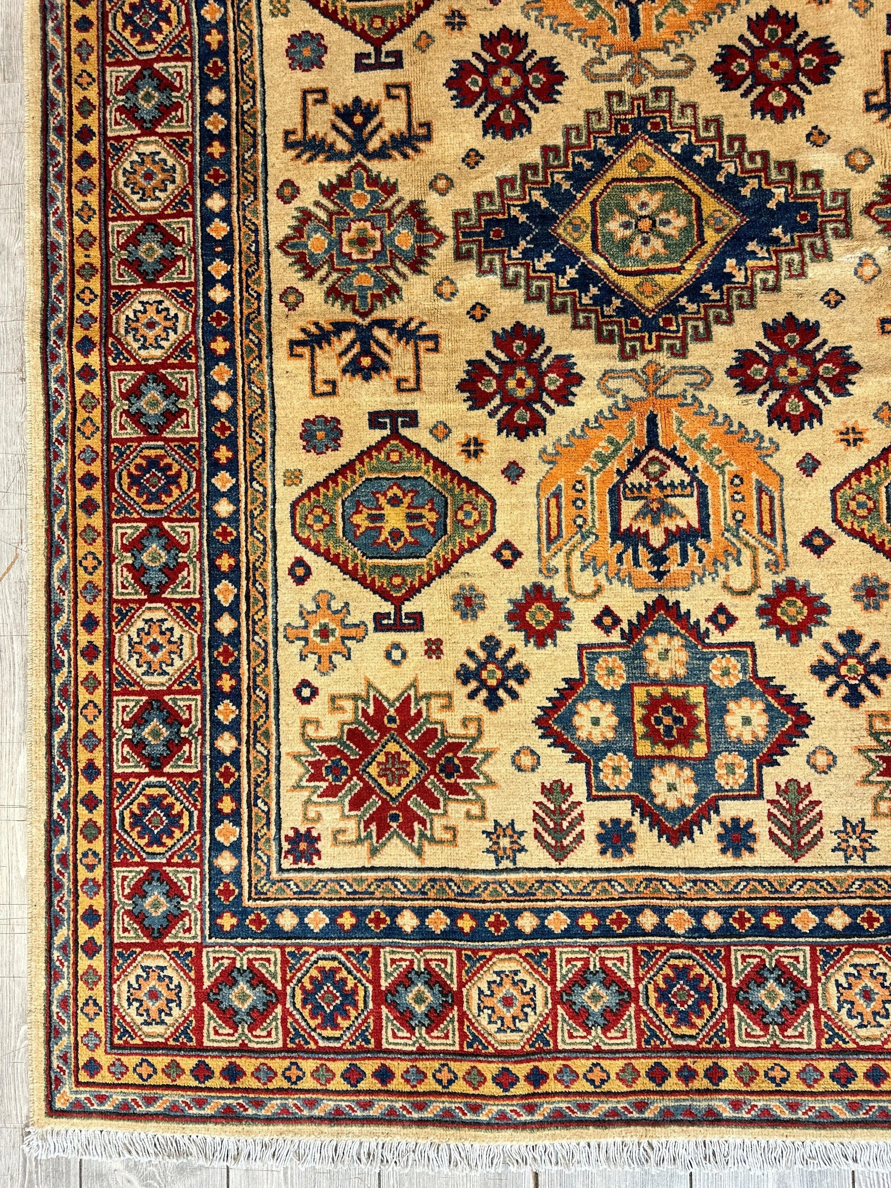 Fine Hand Knotted Afghani Super Kazak Rug 5 x 7 Rugistan
