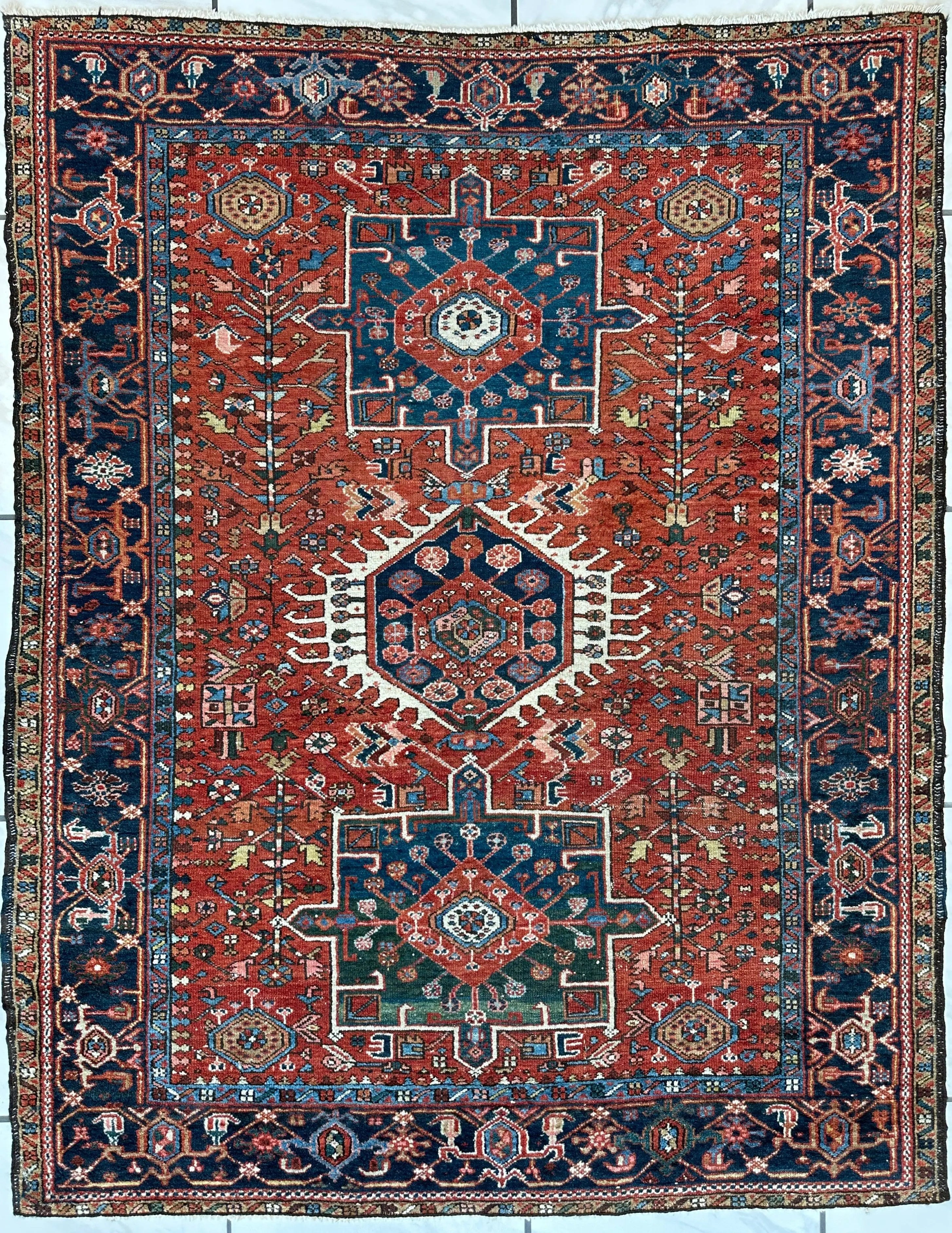 KARAJA Persian Antique Heriz Rug 4'9" x 6' Rugistan