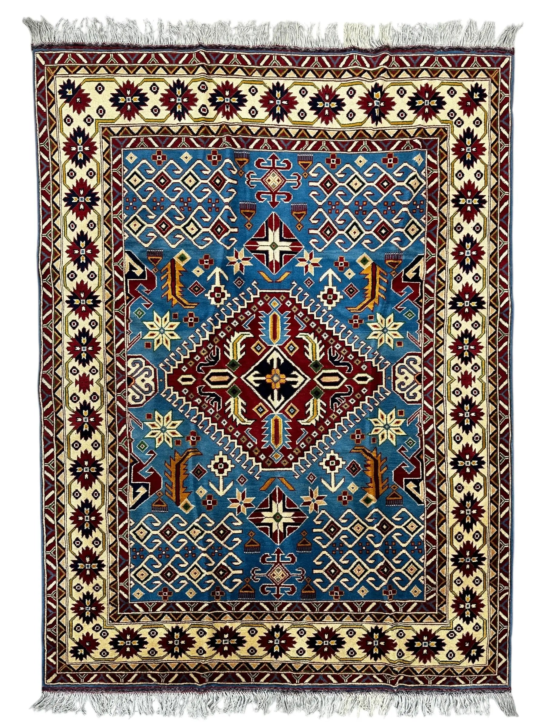 Hand-Knotted Afghani Kazak Wool Rug – 5’0″ x 6’10″ Rugistan