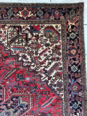 Hand-Knotted Persian Heriz Wool Rug – 9’ x 12’ – Geometric Medallion Design Rugistan