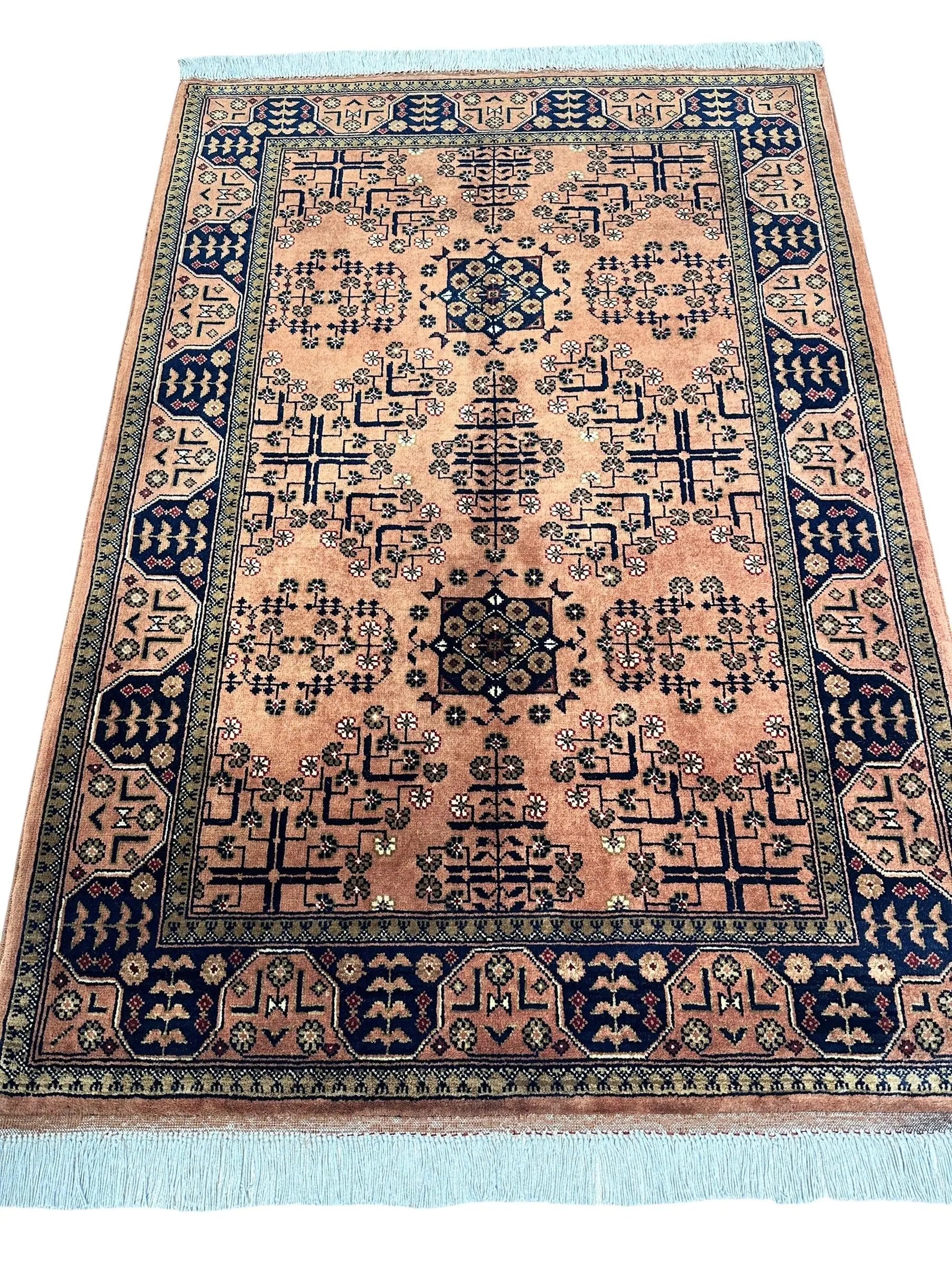 Hand-Knotted Bukharayi Rug – Peach 59” x 40” | Traditional Afghan Wool Rug Rugistan