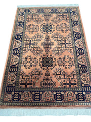 Hand-Knotted Bukharayi Rug – Peach 59” x 40” | Traditional Afghan Wool Rug Rugistan