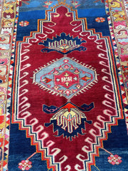 Hand-Knotted Antique Turkish Melas Wool Rug – 4'3" x 5'11" – Vibrant Geometric Motifs Rugistan