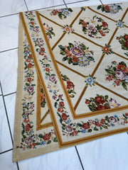 Handmade Needlepoint Floral Wool Rug – 9' 7" x 13' 5" – Vintage European Tapestry Style Rugistan